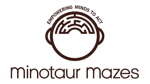 Minotaur Mazes logo with slogan "Empowering Minds to Act"
